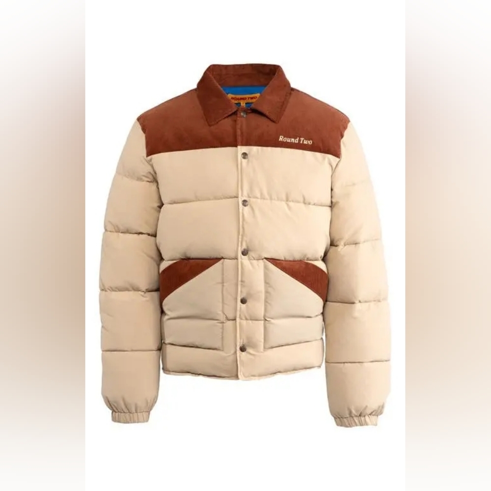 Men's Round Two Tan and Brown Puffer Jacket